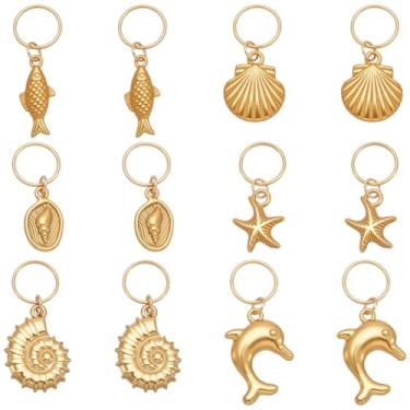 Imagem de PLIGREAT 12 peças de berloques de biquíni para mulheres, acessórios com pingente de roupa de banho estrela do mar em aço inoxidável dourado para decoração de cabelo dreadlock, festa de verão na praia