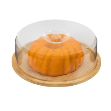 Imagem de Boleira Bambu Com Tampa Em Acrílico Porta Bolo Para Bolo Torta Pudim Queijo 28cm