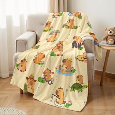 Imagem de Jeyfull Cobertor de presente Capybara 152 x 203 cm, cobertor aconchegante com capivara (leitura de guitarra para ciclismo) para Natal, aniversário, quente, leve, sofá-cama, para crianças, mulheres e