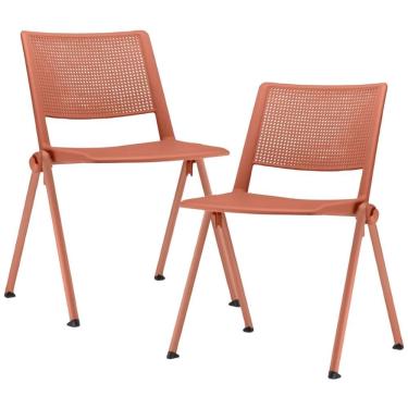 Imagem de Kit 02 Cadeiras Empilhável Fixa Lift F02 Base Aço Laranja - Lyam Decor