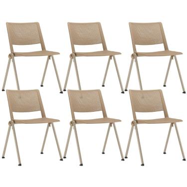 Imagem de Kit 06 Cadeiras Empilhável Fixa Lift F02 Base Aço Nude - Lyam Decor