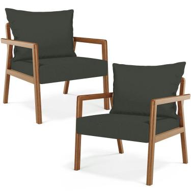 Imagem de Kit 02 Poltronas Decorativa Para Sala de Estar Alícia B04 Linho Verde Musgo - Lyam Decor