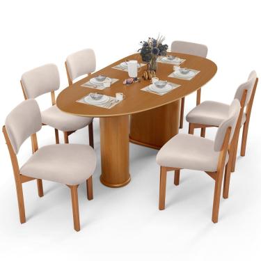 Imagem de Mesa Para Sala de Jantar Ourense com 06 Cadeiras Sala de Jantar Dara L02 Suede Bege - Lyam Decor
