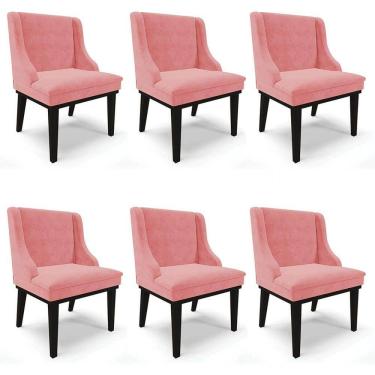 Imagem de Kit 6 Cadeiras Estofadas para Sala de Jantar Base Fixa de Madeira Preto Lia Suede Rosê - Ibiza