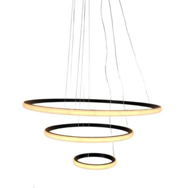 Imagem de Lustre Pendente Luminaria 3 Aneis Arcos Perfil Articulavel 48W Ajustavel Perfil Infinito Decoraçao Sala Jantar Luz Led Pendurar Iluminaçao