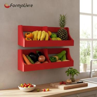 Imagem de Fruteira Suspensa de Parede Prateleira Porta Legumes Cozinha em Madeir