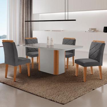 Imagem de Mesa de Jantar Isadora Tampo 120cm MDF Vidro Canto Copo e 4 Cadeiras Melissa Moderna Mobilia
