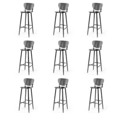 Imagem de Conjunto 9 Banquetas Altas Bistrô de Madeira Lisboa - Melhor Móvel, Pr