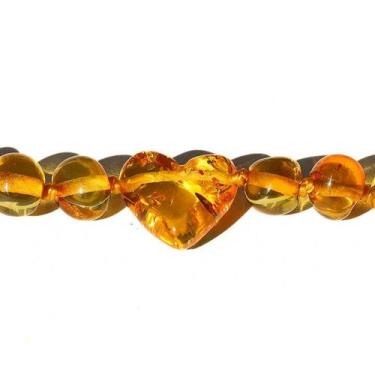 Imagem de Colar de Âmbar Báltico com Pingente de Coração Mel Polido para Bebê - 