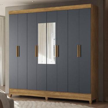 Imagem de Guarda Roupa Casal Ambiente Marajó 8 Portas Freijó Cinza com Espelho  