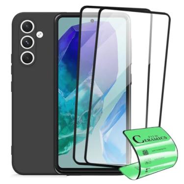 Imagem de Capa Protetora Aveludada + 2 Películas de Proteção em Cerâmica Anti-Impacto para Samsung Galaxy M55, Preto