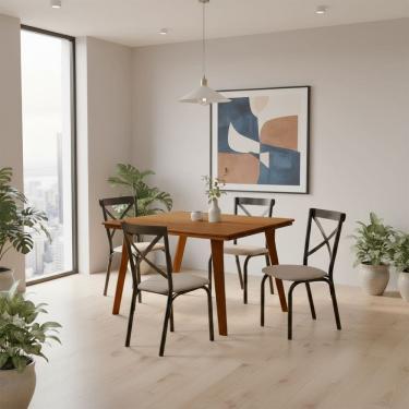 Imagem de Mesa de Jantar Millena 80x80 em Madeira Maciça Estilo Contemporâneo Castanho