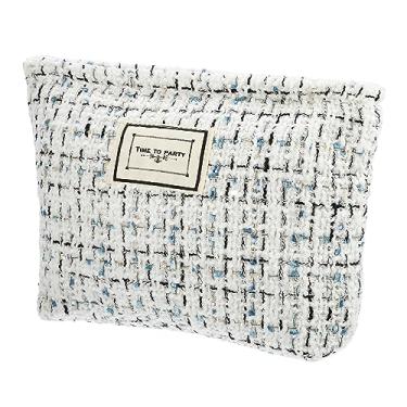 Imagem de Bolsa de maquiagem de lã, bolsa de maquiagem de grande capacidade, bolsa de cosméticos, bolsas de cosméticos femininas para porta-moedas, bases de batons, pincéis, branco, Branco, Bolsa de maquiagem