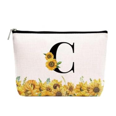Imagem de Bolsa de maquiagem inicial personalizada, monograma girassol bolsa de maquiagem de higiene pessoal fofa bolsa de cosméticos bolsa organizadora de maquiagem dia das mães casamento presentes de