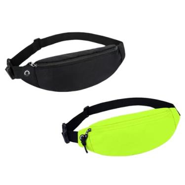 Imagem de Pochete pequena, pacote com 2, bolsa de cintura de nylon impermeável com zíper, mochilas leves para homens e mulheres (preto + verde neon)