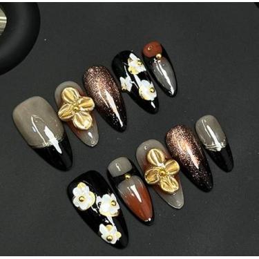 Imagem de Adesivos de unhas com padrão floral europeu em estilo olho de gato - M