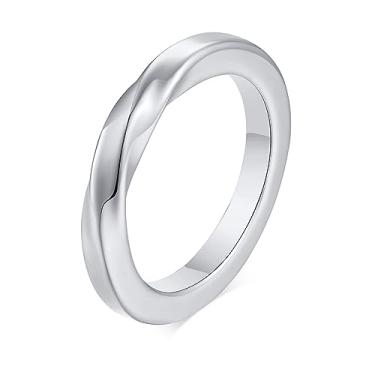 Imagem de Anel masculino de aço inoxidável Mobius torcido prata infinito anel simples 3 mm de largura hipoalergênico moda joia para aniversário, casamento, uso diário, US-11, Aço inoxidável, Sem pedra preciosa