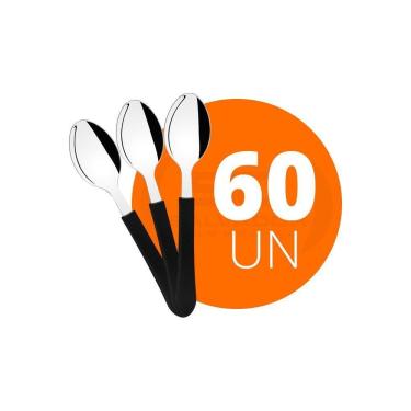 Imagem de Kit - 60 Colheres De Chá Leme Com Lâmina Em Aço Inox Cabo Preto Ccpbag - Tramontina