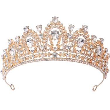 Imagem de Kamirola Coroa de rainha e tiaras de princesa para mulheres tiaras de cristal para noivas, princesa para cosplay de casamento e festa (TR76) (branco dourado)