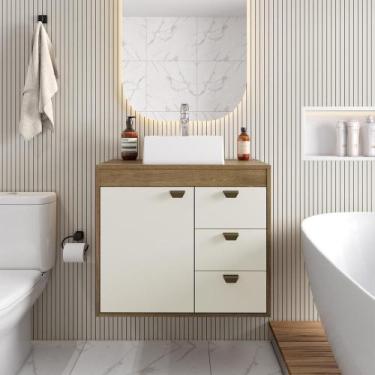 Imagem de Balcão para Banheiro Cuba 1 Porta 3 Gavetas Bertolini, Areia/Carvalho