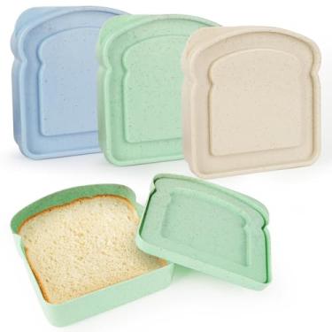 Imagem de Pinsit Recipientes para sanduíche, 3 caixas de torradas fatiadas reutilizáveis, suporte de pão para almoço, porta-torradas para adultos, seguro para micro-ondas e lava-louças (azul, verde, damasco)