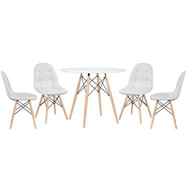 Imagem de Loft7, KIT - Mesa Eames 90 cm branco + 4 cadeiras Botonê cinza claro