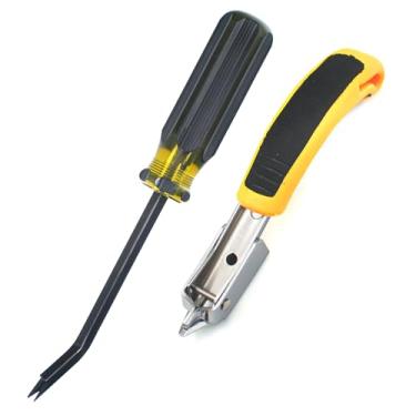 Imagem de GEARLINTON Removedor de grampos extrator de aderência resistente com cabeça de dupla ponta, ferramenta de estofamento de removedor de grampos industrial para móveis, piso, carpete, caixa (alça preta)