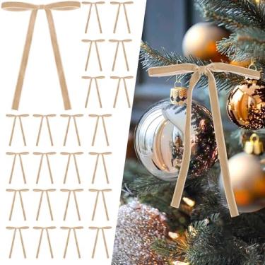 Imagem de Curvier 25 peças de laços de árvore de Natal de veludo vintage laços de fita pré-amarrados para decoração de guirlanda de porta, presente, escada, 12 x 18 cm, cáqui de 9,5 cm de largura