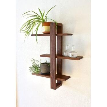 Imagem de Prateleira Nicho C/5 Andar Rack Decorativa Madeira Maciça Plantas Sala, Quartos e Quintal e Plantas (Nogueira 3 Andar)