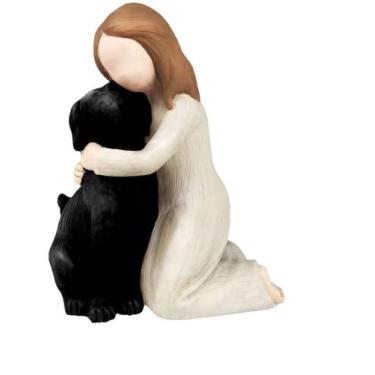 Imagem de Estatueta de menina abraçando cachorro, escultura de resina de 10 cm, 