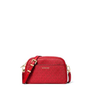 Imagem de Michael Kors Bolsa tiracolo Jet Set pequena para câmera, ferragens douradas/nylon metálico fofo/carmesim multi