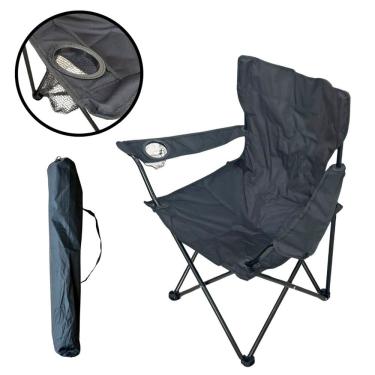 Imagem de Cadeira Banco Banqueta Pesca Camping Praia com Apoio de Braço e Porta Copos Preta Importway IWCDC-PT