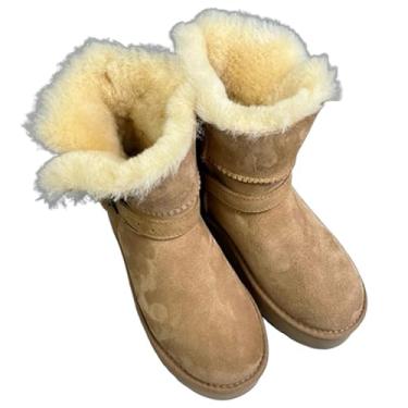 Imagem de Archicolor Sapatos femininos de inverno nórdicos minimalistas botas de neve de pele de carneiro e lã sapatos quentes vintage sem cadarço botas femininas, Marrom, 35