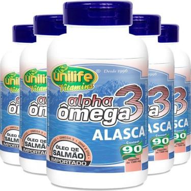 Imagem de Kit 5 ômega 3 Alpha óleo De Salmão 1200mg 90 Cápsulas Unilife