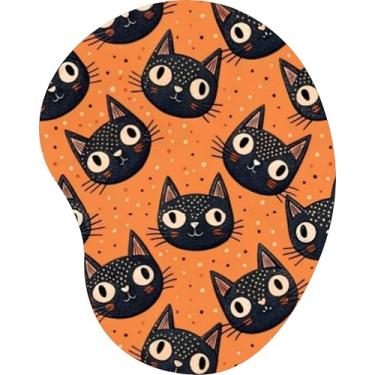 Imagem de Mouse Pad Ergonômico Gota Arte Gato Preto Estampado Laranja