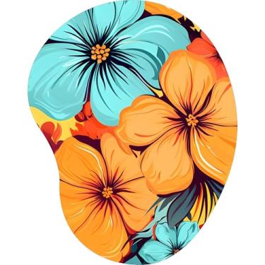 Imagem de Mouse Pad Ergonômico Gota Arte Floral Hibisco Laranja Turquesa