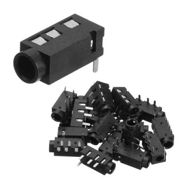 Imagem de uxcell Tomada estéreo de 24 peças, conector de áudio de 1/20.3 cm 3,5 mm 4 pinos PJ-320A PCB Mount soquete fêmea para microfone, fone de ouvido, reprodutor de mídia, leitor de MP3/MP4, preto