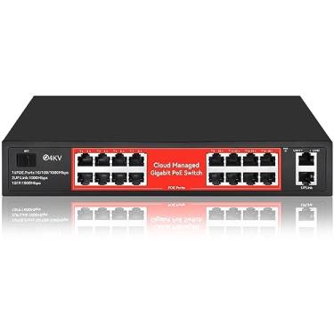 Imagem de STEAMEMO Switch Gigabit Poe de 16 Portas, Switch Gigabit Ethernet Gerenciado Inteligente, 16 Portas Poe+ A 240 W, Ligar e Usar, Vlan, Sem Ventilador, Desktop Ou Montagem Em Rack, Proteção Contra Sobre