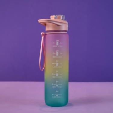 Imagem de Garrafa de Água Esportiva com Alça e Canudo, 650ml, Plástico Tritan, Design Minimalista, Tampa Vedante, Azul Degradê, Reutilizável, Formato Cilíndrico