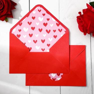 Imagem de Whaline Envelopes de convite de dia dos namorados, envelope de cartão de felicitações, vermelho, rosa, coração, cartões de presente, com adesivos para envelopes de correspondência, 10 x 15 cm