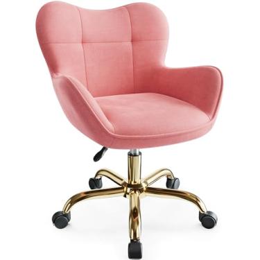 Imagem de BestEra Cadeira com rodas, lindas cadeiras de mesa com altura ajustável para quarto, cadeira de maquiagem moderna com encosto (rosa)