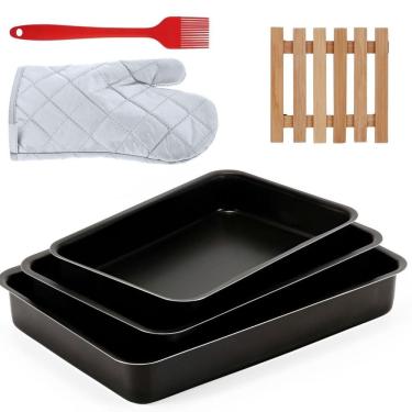 Imagem de Jogo De Assadeira 03 Pçs + Luva + Pincel + Descanso Panela