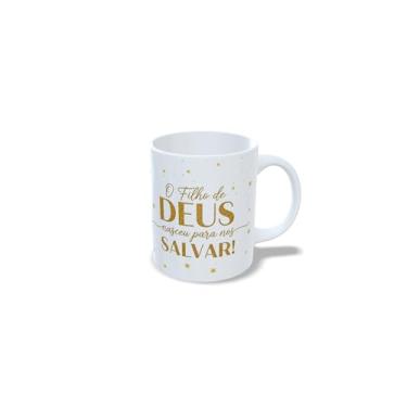 Imagem de Caneca Natalina de Cerâmica, Sagrada Família, Branca, 325ml, com Mensagem sobre o natal, e imagens de Jesus, Maria e José (23169)