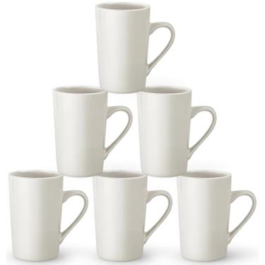Imagem de PIEMEET Conjunto de 6 canecas de café grandes, caneca de café alta de cerâmica de 400 ml, copo grande de cerâmica com alça, canecas brancas para chá, cerveja, leite de cacau, conjunto de presentes