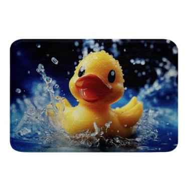 Imagem de Erosebridal Conjunto de tapete de banheiro de pato de borracha amarela, tapete de banho fofo de pato de natação para crianças, meninas, meninos, tapete de banho com estampa de animais Kawaii,