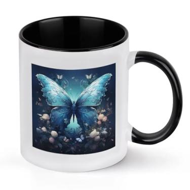Imagem de Canecas para mulheres, canecas de café, caneca de cerâmica, xícaras de chá de borboleta azul com alça para homens, xícara de café de cerâmica de 325 ml para casa, caneca de chá exclusiva estética
