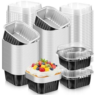Imagem de LemonRoad 300 peças de assadeira quadrada de 142 g com tampa, folha de alumínio, mini forma de cupcake, copo de brownie, descartável, ramequins individuais, recipientes de sobremesa para cozinha