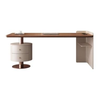 Imagem de Mesa de trabalho Mesa de trabalho moderna com 2 gavetas e tomadas carregamento, estação para PC prateleiras armazenamento(S)