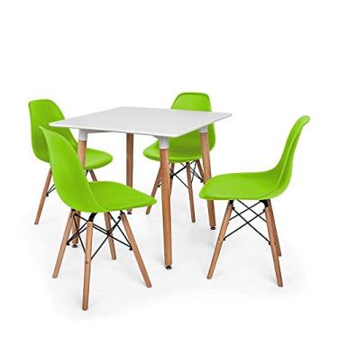 Imagem de Kit Mesa Jantar Eiffel 80x80cm Branca + 04 Cadeiras Charles Eames - Verde