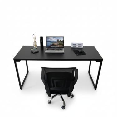 Imagem de Nunes Designer,Mesa de Escritório Industrial em MDF com Estrutura de Metalon – Mesa de Computador e Home Office Resistente e Moderna para Estudo, Trabalho e Decoração (Preto)